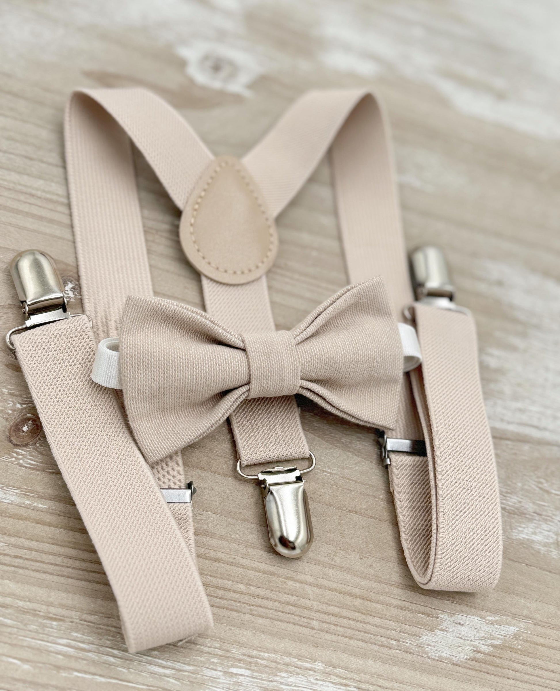 Biscotti Linen Bow tie & Suspenders | Frost Braces | Ring Bearer Outfit | Boho Rustic Wedding