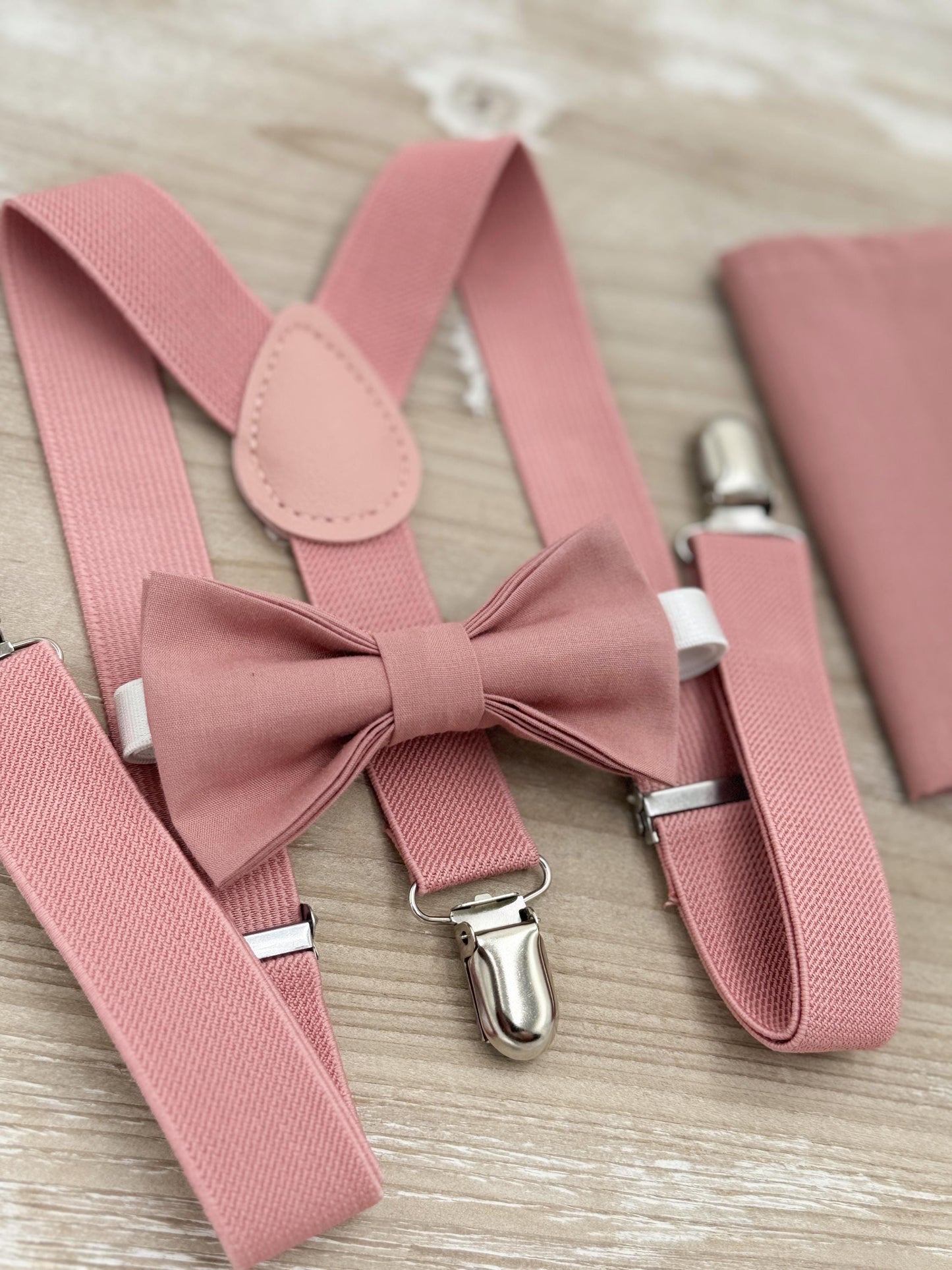 Desert Coral Bow Tie & Suspenders – All Sizes for Men and Boys, Pocket Square, Ring Bearer, Groomsman Gift, Boho Barn Wedding