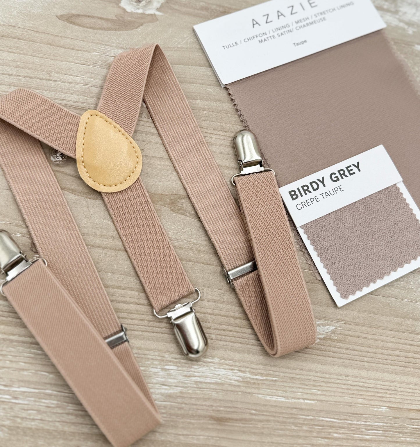 Light Taupe Bow tie & Suspenders, Pocket Square, Ring Bearer Outfit, Boho Rustic Wedding