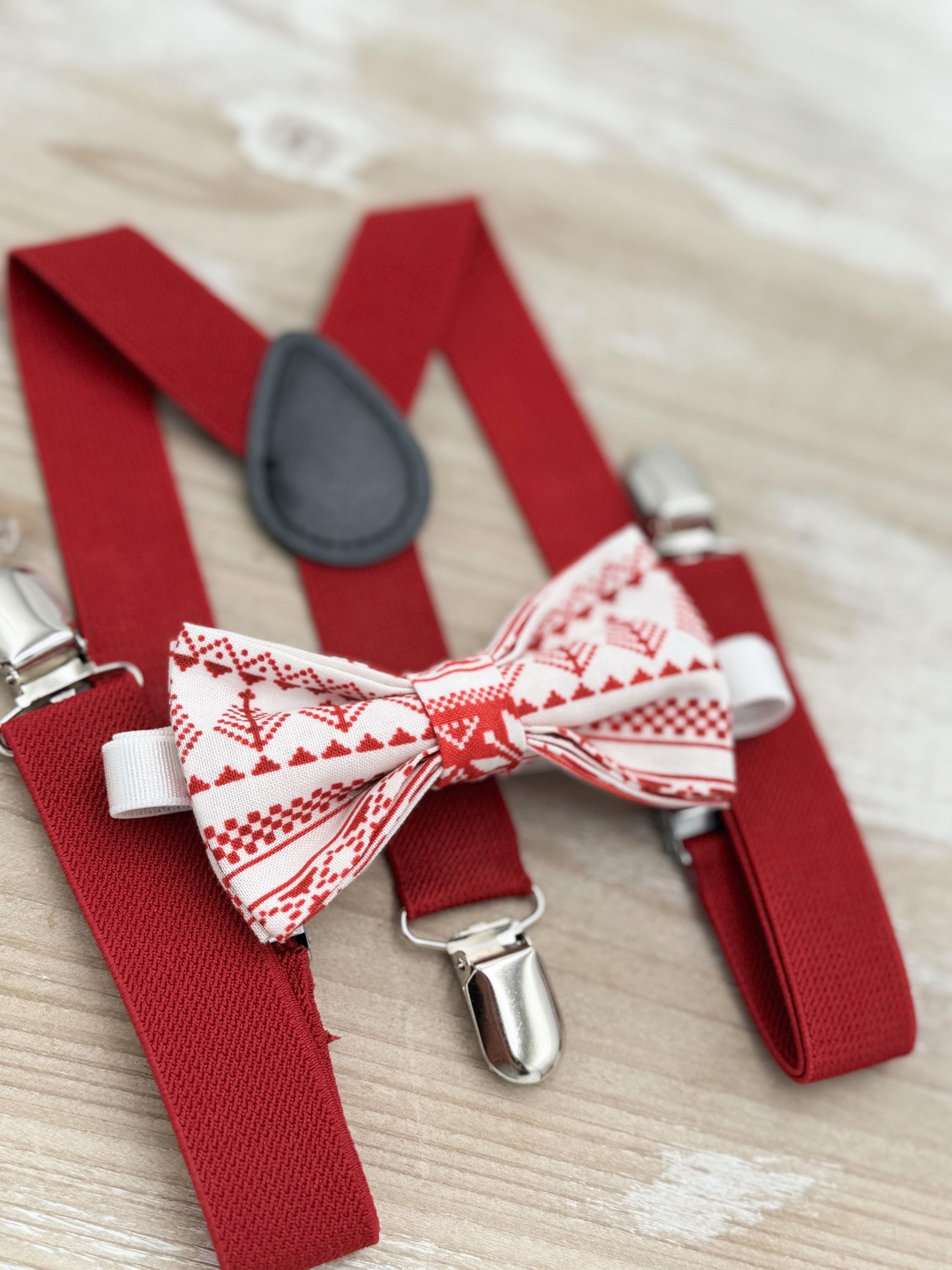 Nordic Bow tie & Suspenders | Scandinavian Holiday Bowtie | Costume Outfit | Christmas Bow Tie | Photo Prop Outfit