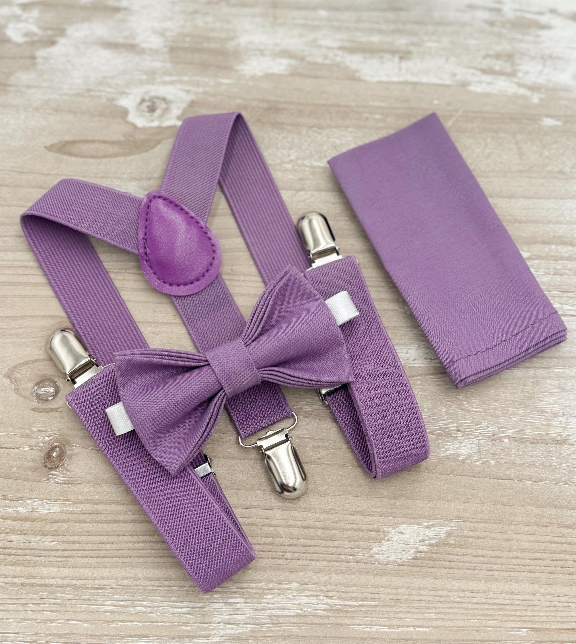 Dark Wisteria Bow tie & Suspenders | Pocket Square | Ring Bearer Outfit | Boho Rustic Wedding
