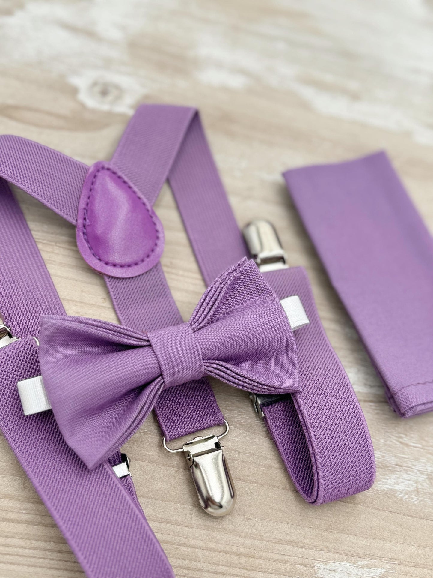 Dark Wisteria Bow tie & Suspenders | Pocket Square | Ring Bearer Outfit | Boho Rustic Wedding