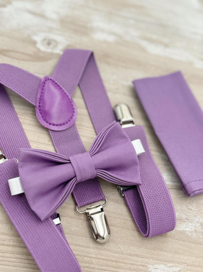 Dark Wisteria Bow tie & Suspenders | Pocket Square | Ring Bearer Outfit | Boho Rustic Wedding