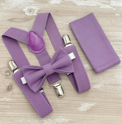 Dark Wisteria Bow tie & Suspenders | Pocket Square | Ring Bearer Outfit | Boho Rustic Wedding