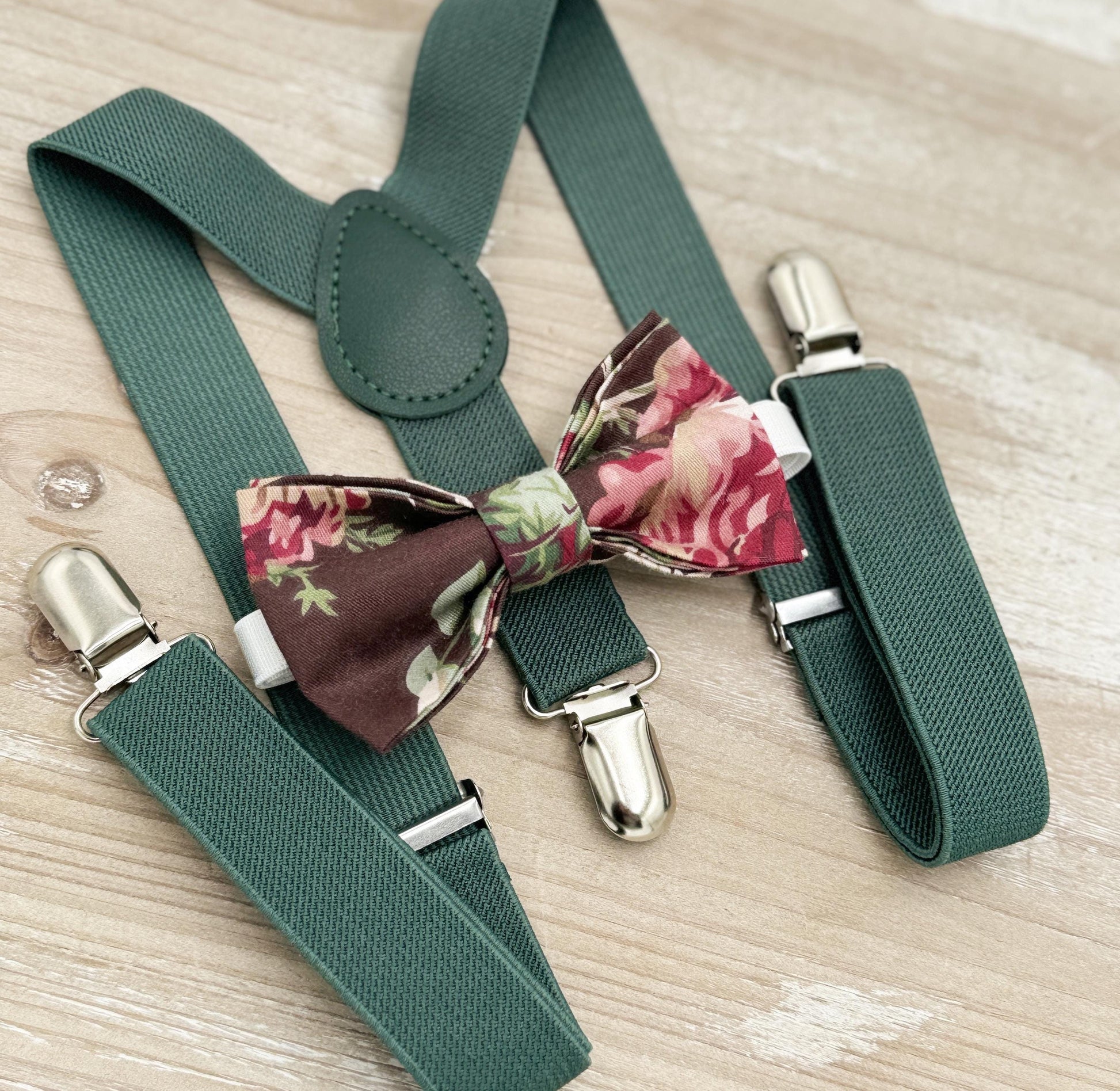 Floral Bow tie & Suspenders | Eucalyptus Braces | Cottage Chic Rose Bow | Ring Bearer Outfit | Boho Rustic Wedding