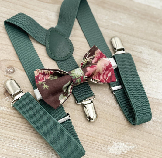 Floral Bow tie & Suspenders | Eucalyptus Braces | Cottage Chic Rose Bow | Ring Bearer Outfit | Boho Rustic Wedding