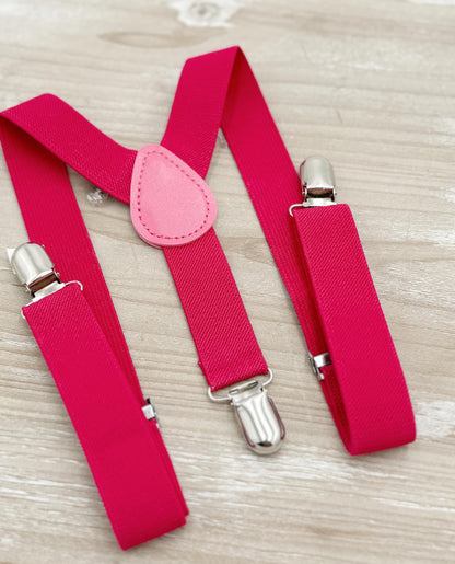 Fuchsia Bow tie & Suspenders | Begonia Pink Bowtie | Pocket Square | Ring Bearer Outfit | Boho Rustic Wedding Set