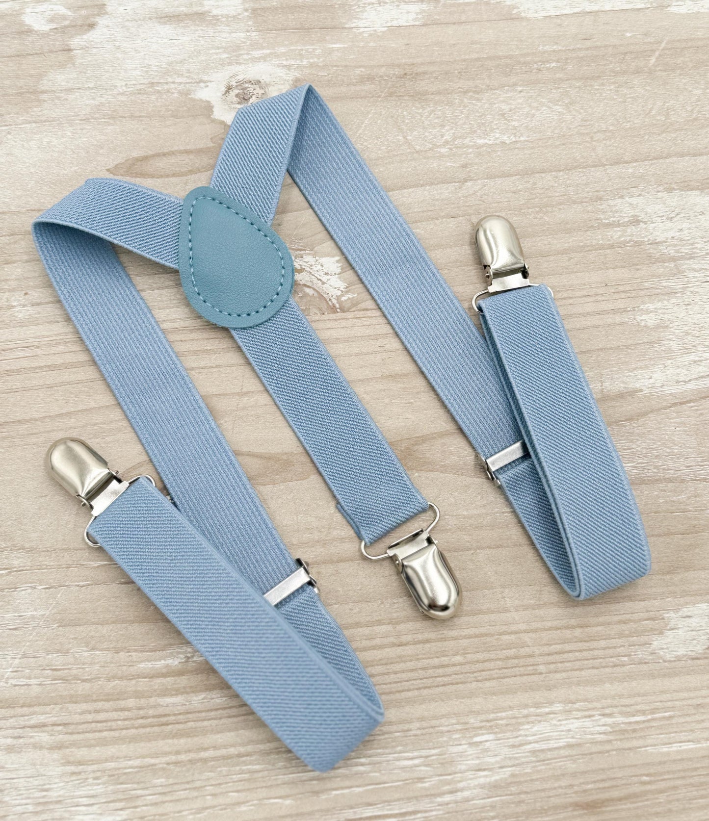 Steel Blue Bow Tie & Suspenders – Ring Bearer Outfit, All Sizes Baby to Adult, Groomsman Wedding Gift, Pocket Square, Dusty Blue Braces