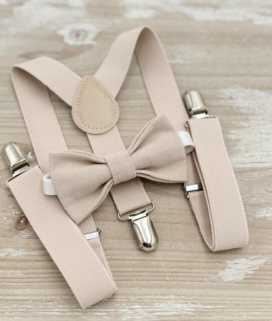Biscotti Linen Bow tie & Suspenders | Frost Braces | Ring Bearer Outfit | Boho Rustic Wedding