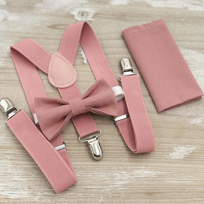 Desert Coral Bow Tie & Suspenders – All Sizes for Men and Boys, Pocket Square, Ring Bearer, Groomsman Gift, Boho Barn Wedding