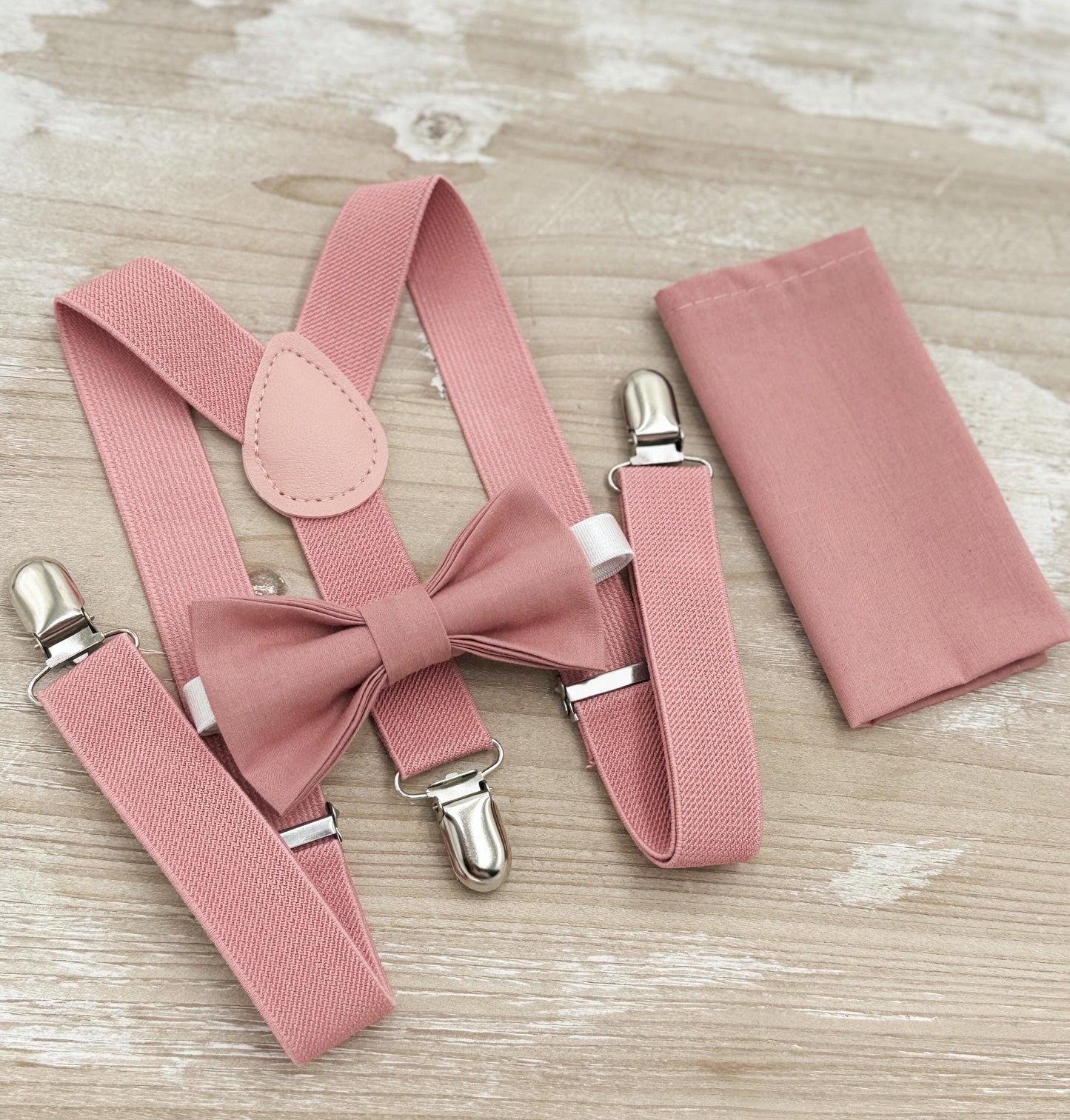 Desert Coral Bow Tie & Suspenders – All Sizes for Men and Boys, Pocket Square, Ring Bearer, Groomsman Gift, Boho Barn Wedding