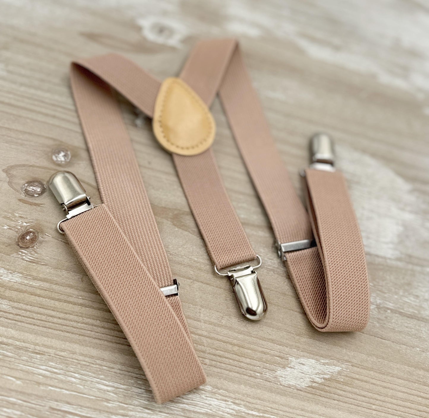 Light Taupe Bow tie & Suspenders, Pocket Square, Ring Bearer Outfit, Boho Rustic Wedding