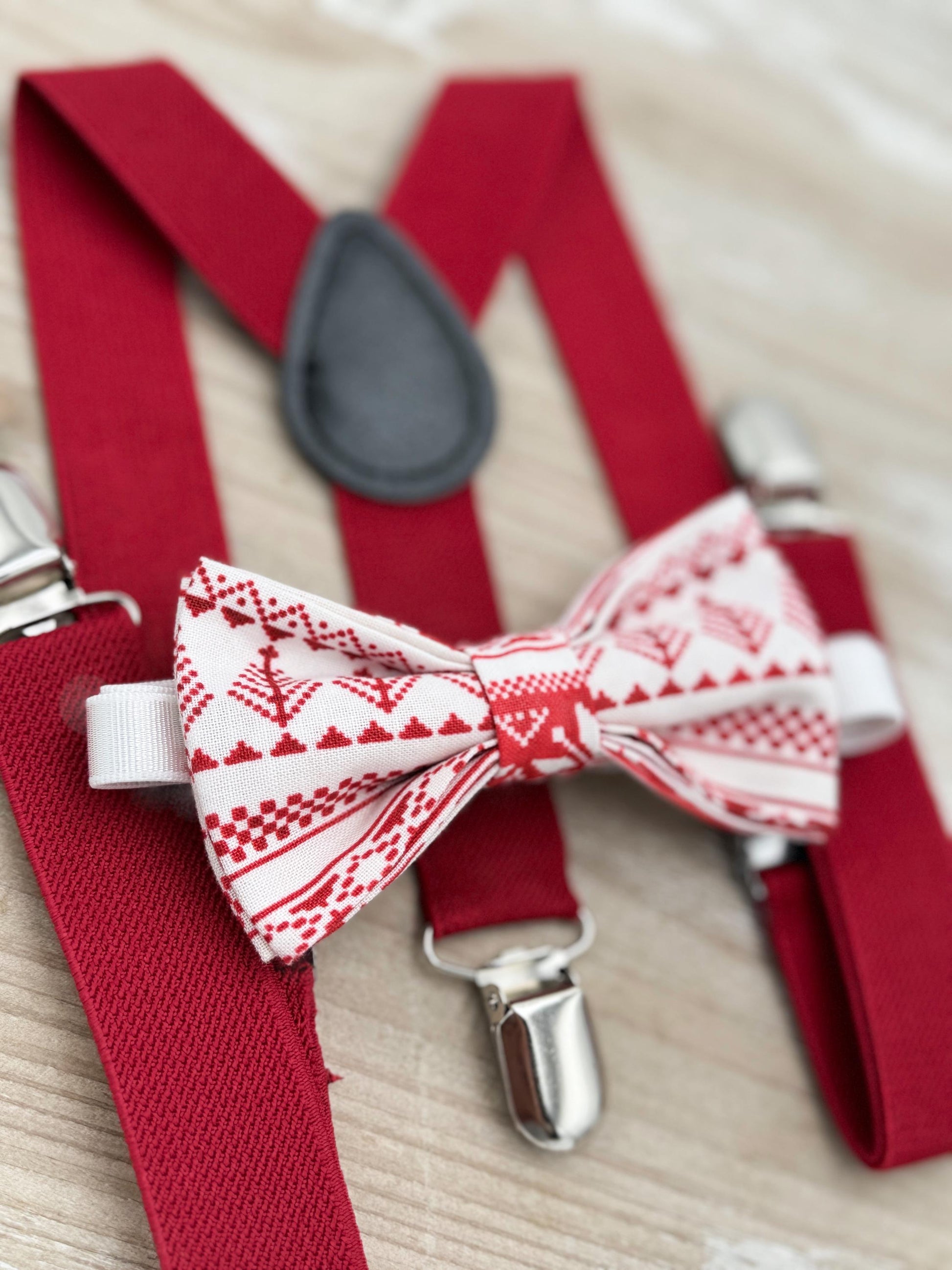 Nordic Bow tie & Suspenders | Scandinavian Holiday Bowtie | Costume Outfit | Christmas Bow Tie | Photo Prop Outfit