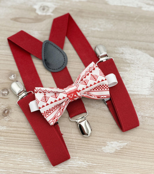 Nordic Bow tie & Suspenders | Scandinavian Holiday Bowtie | Costume Outfit | Christmas Bow Tie | Photo Prop Outfit