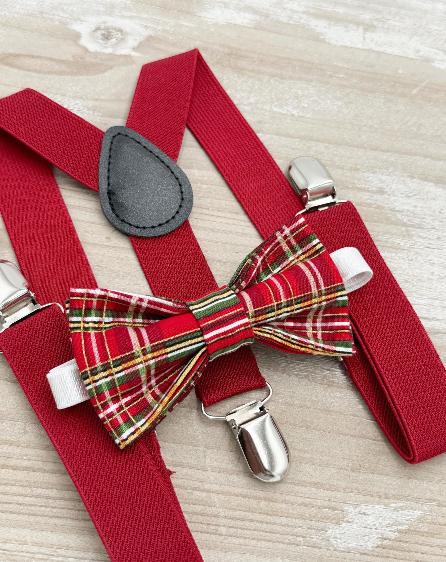 Tartan Bow tie & Suspenders | Holiday Bowtie | Costume Outfit | Christmas Bow Tie | Photo Prop Outfit