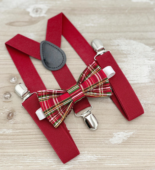 Tartan Bow tie & Suspenders | Holiday Bowtie | Costume Outfit | Christmas Bow Tie | Photo Prop Outfit