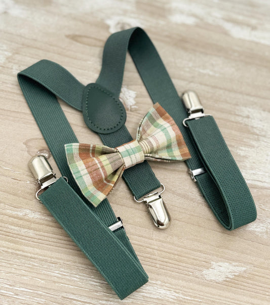 Rustic Linen Bow tie & Suspenders | Eucalyptus Braces | Ring Bearer Outfit | Boho Rustic Wedding