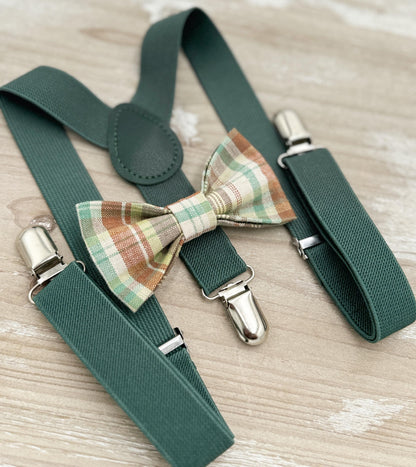 Rustic Linen Bow tie & Suspenders | Eucalyptus Braces | Ring Bearer Outfit | Boho Rustic Wedding