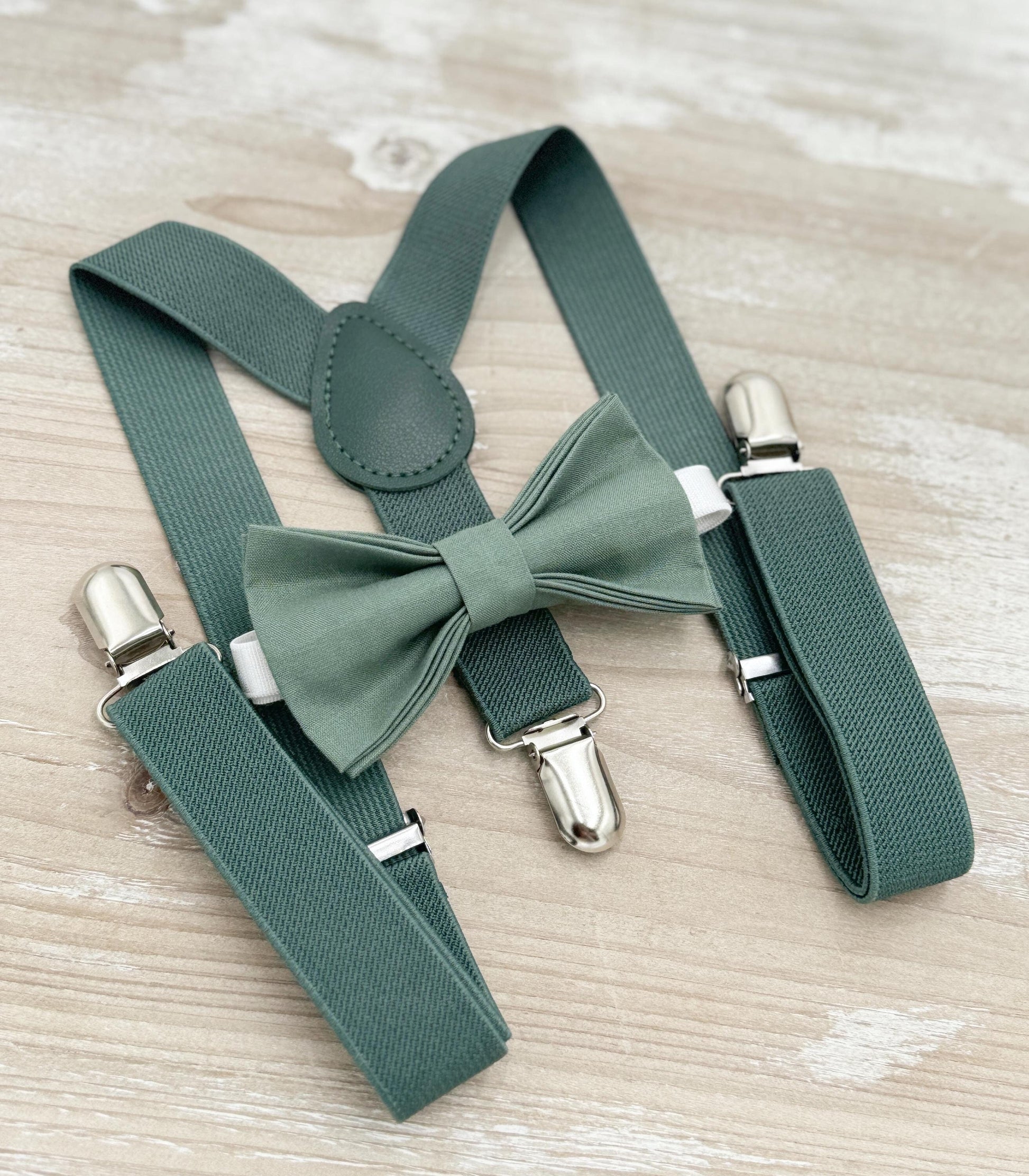 Eucalyptus Bow Tie & Suspenders – All Sizes for Men and Boys, Pocket Square, Ring Bearer, Rustic Wedding, Groomsman Gift
