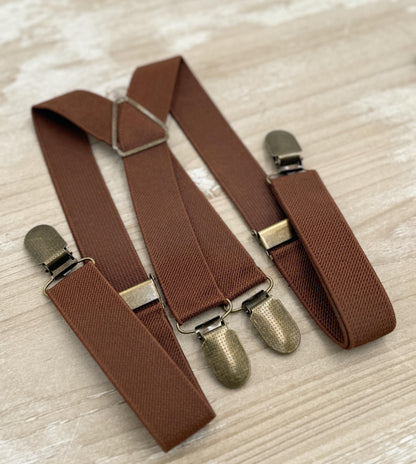 Brown Suspenders, X - Back Braces, Groomsmen Gift, Boho Rustic Wedding , Formal Wedding Party, Ring Bearer Outfit