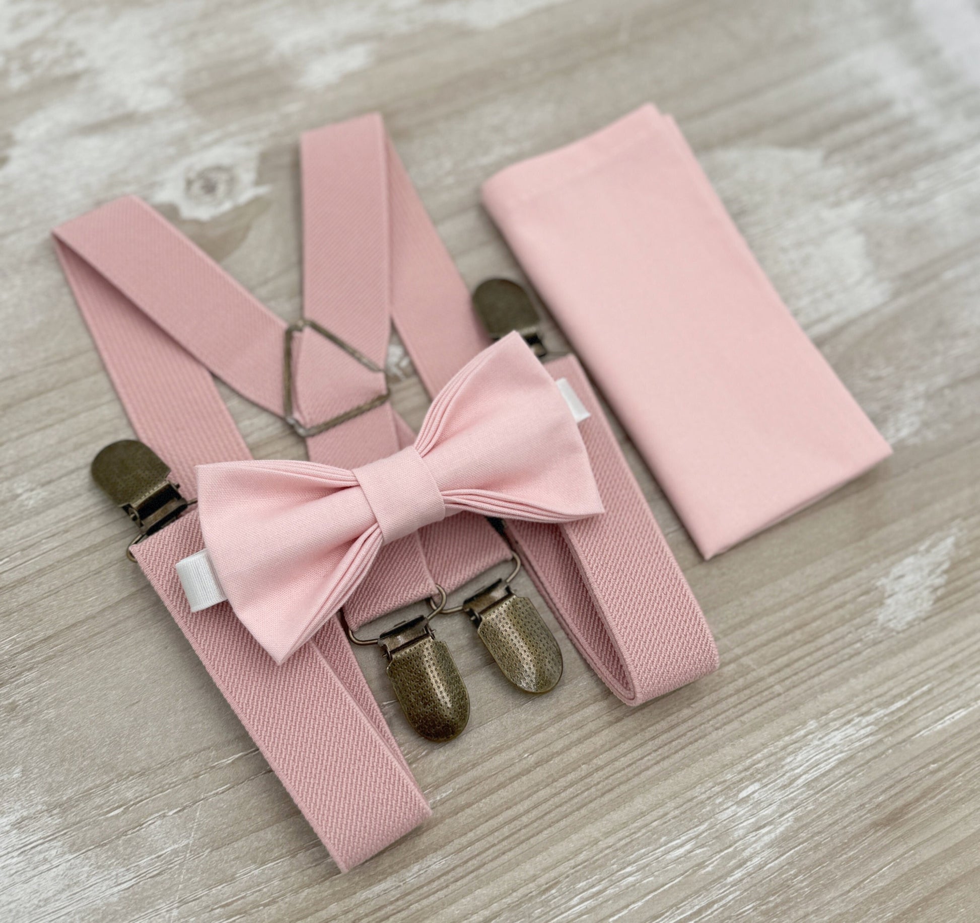 Blush Bow tie & Suspenders, Dusty Pink X - Back Braces, Petal Bow Tie, Blushing Bow, Pocket Square, Ring Bearer Outfit, Boho Wedding