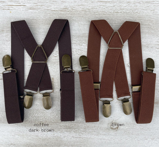 Brown Suspenders, X - Back Braces, Groomsmen Gift, Boho Rustic Wedding , Formal Wedding Party, Ring Bearer Outfit