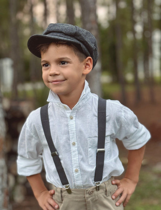 Tweed Newsboy Cap | Gray Ivy Hat | Ring Bearer Outfit | Cake Smash Outfit | Page Boy Cap | Wedding Set | Rustic Applejack Hat