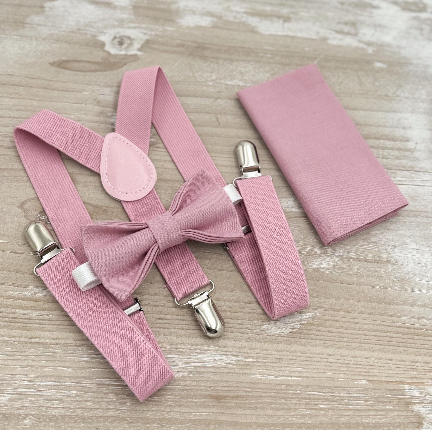 Vintage Mauve Bow Tie and Suspenders Set – All Sizes for Men and Boys, Quartz Bowtie, Pocket Square, Ring Bearer Outfit, Groomsman Gift