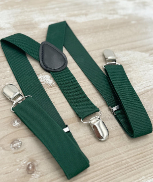 Dark Green Suspenders | Groomsmen Gift | Juniper Ring Bearer Braces | Boho Rustic Wedding | Formal Wedding Party | Ring Bearer Outfit