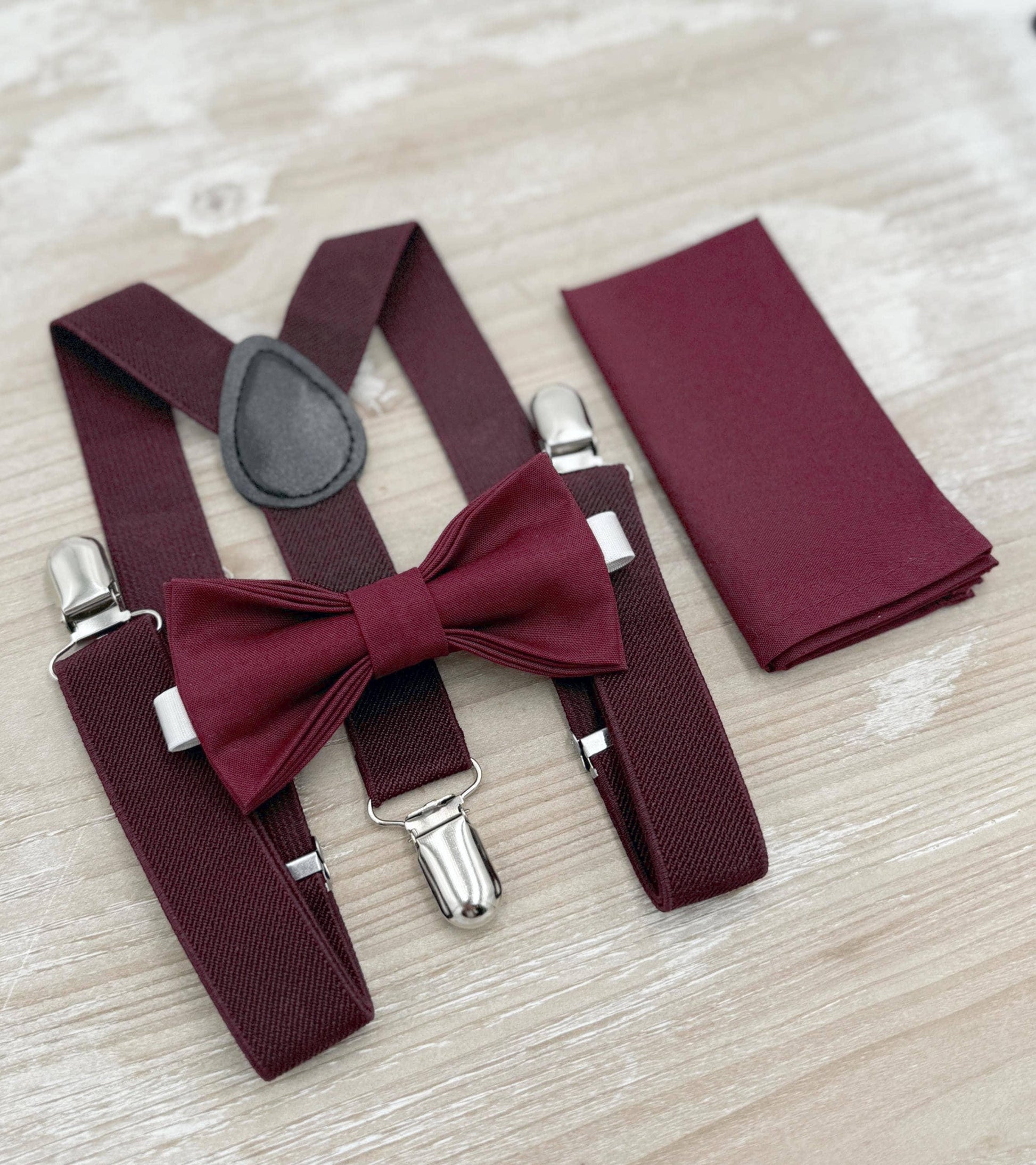 Cabernet Bow tie & Suspenders | Wine Bowtie | Pocket Square | Ring Bearer Outfit | Boho Rustic Wedding