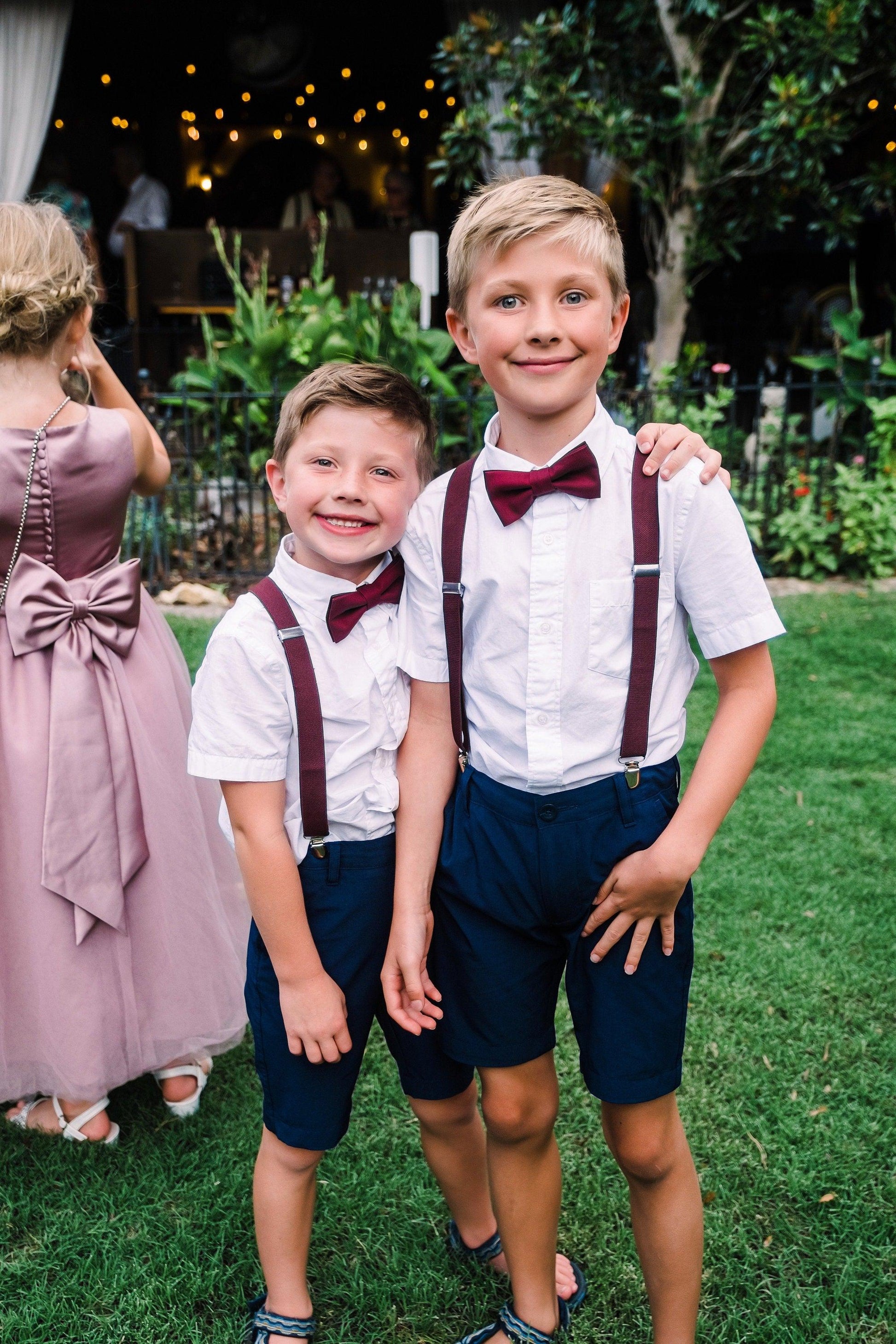 Cabernet Bow tie & Suspenders | Wine Bowtie | Pocket Square | Ring Bearer Outfit | Boho Rustic Wedding