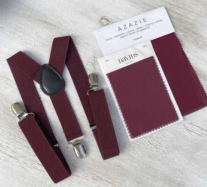 Cabernet Bow tie & Suspenders | Wine Bowtie | Pocket Square | Ring Bearer Outfit | Boho Rustic Wedding