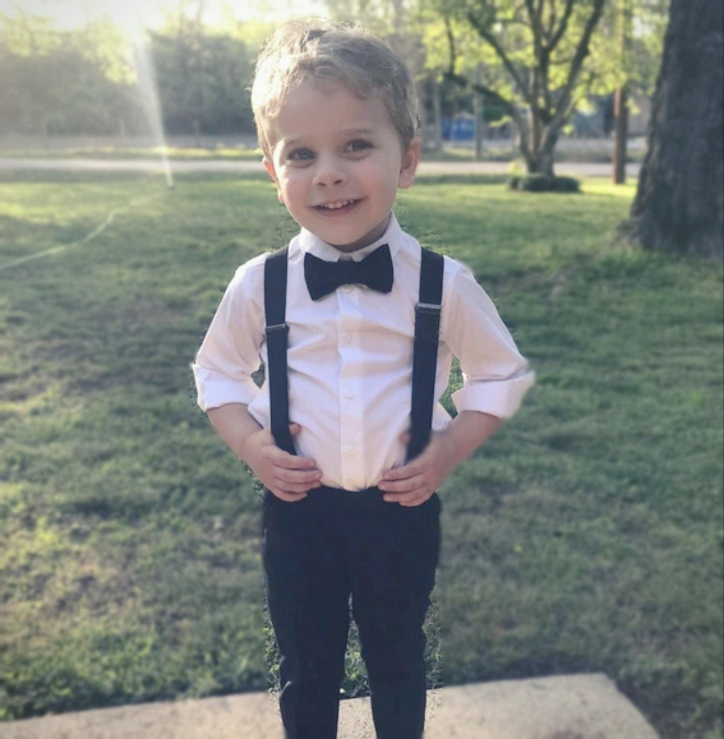 Black Bow tie & Suspenders | Groomsman Bowtie | Page Boy outfit | Pocket Square | Ring Bearer Outfit | Boho Rustic Wedding
