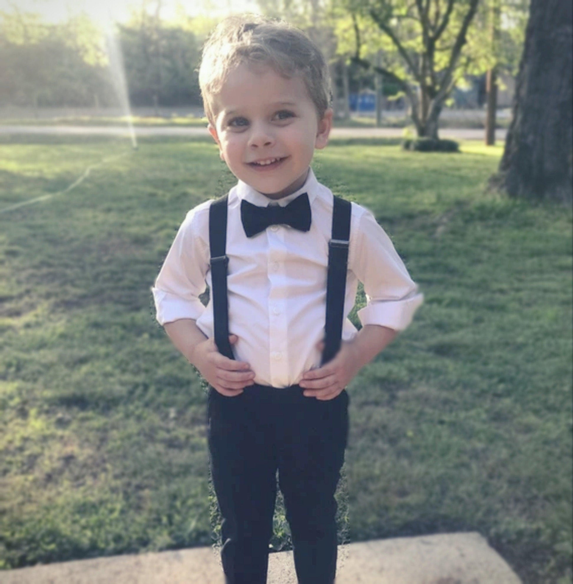 Black Bow tie & Suspenders | Groomsman Bowtie | Page Boy outfit | Pocket Square | Ring Bearer Outfit | Boho Rustic Wedding