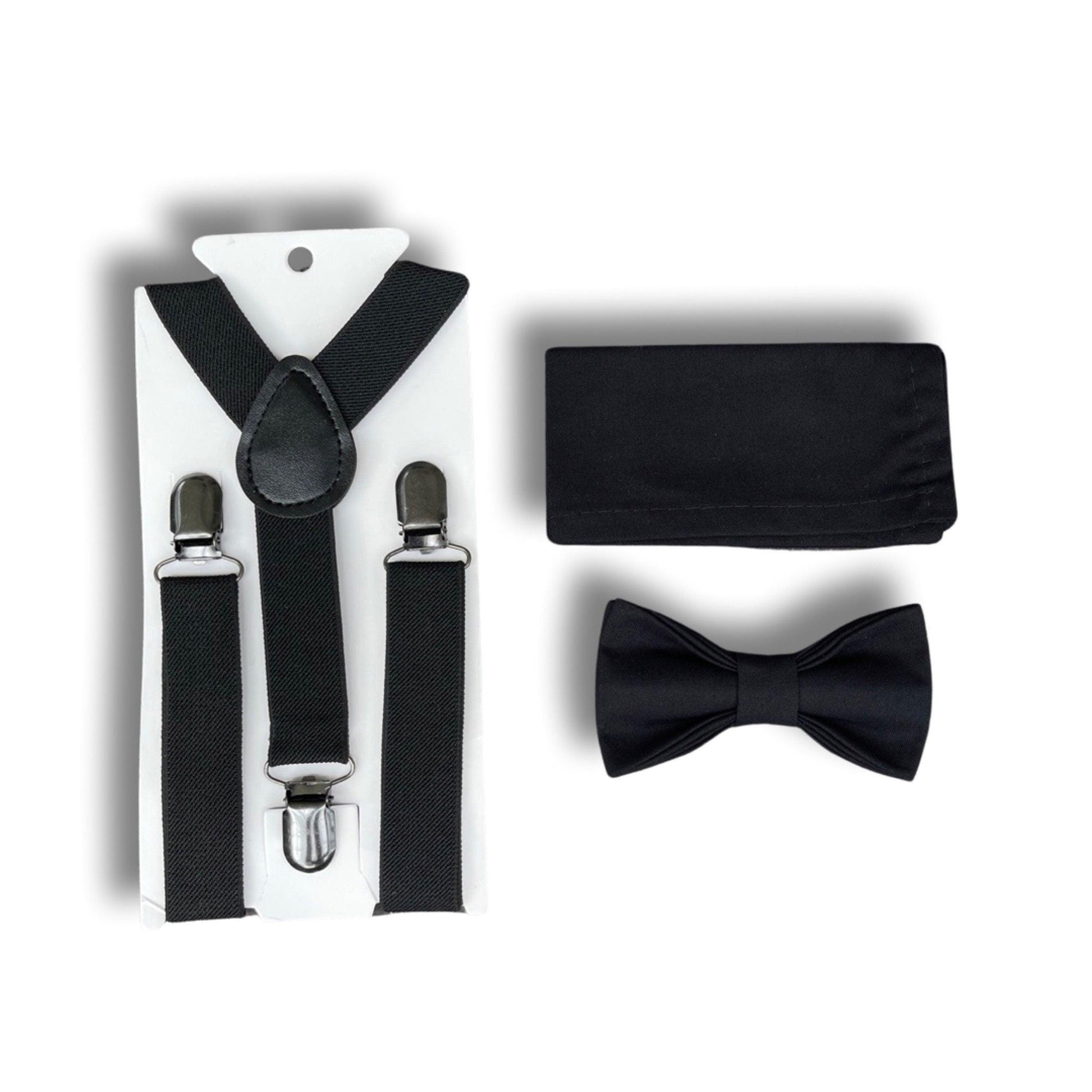 Black Bow tie & Suspenders | Groomsman Bowtie | Page Boy outfit | Pocket Square | Ring Bearer Outfit | Boho Rustic Wedding