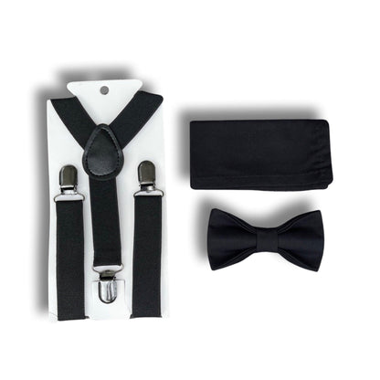 Black Bow tie & Suspenders | Groomsman Bowtie | Page Boy outfit | Pocket Square | Ring Bearer Outfit | Boho Rustic Wedding