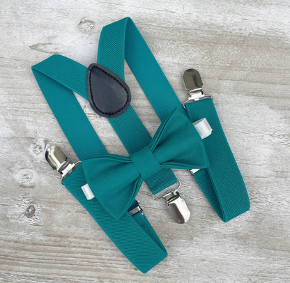 Teal Bow Tie & Teal Suspenders , Men's Braces , Boy's Ring Bearer gift , Groomsmen Wedding outfit , Cake Smash outfit