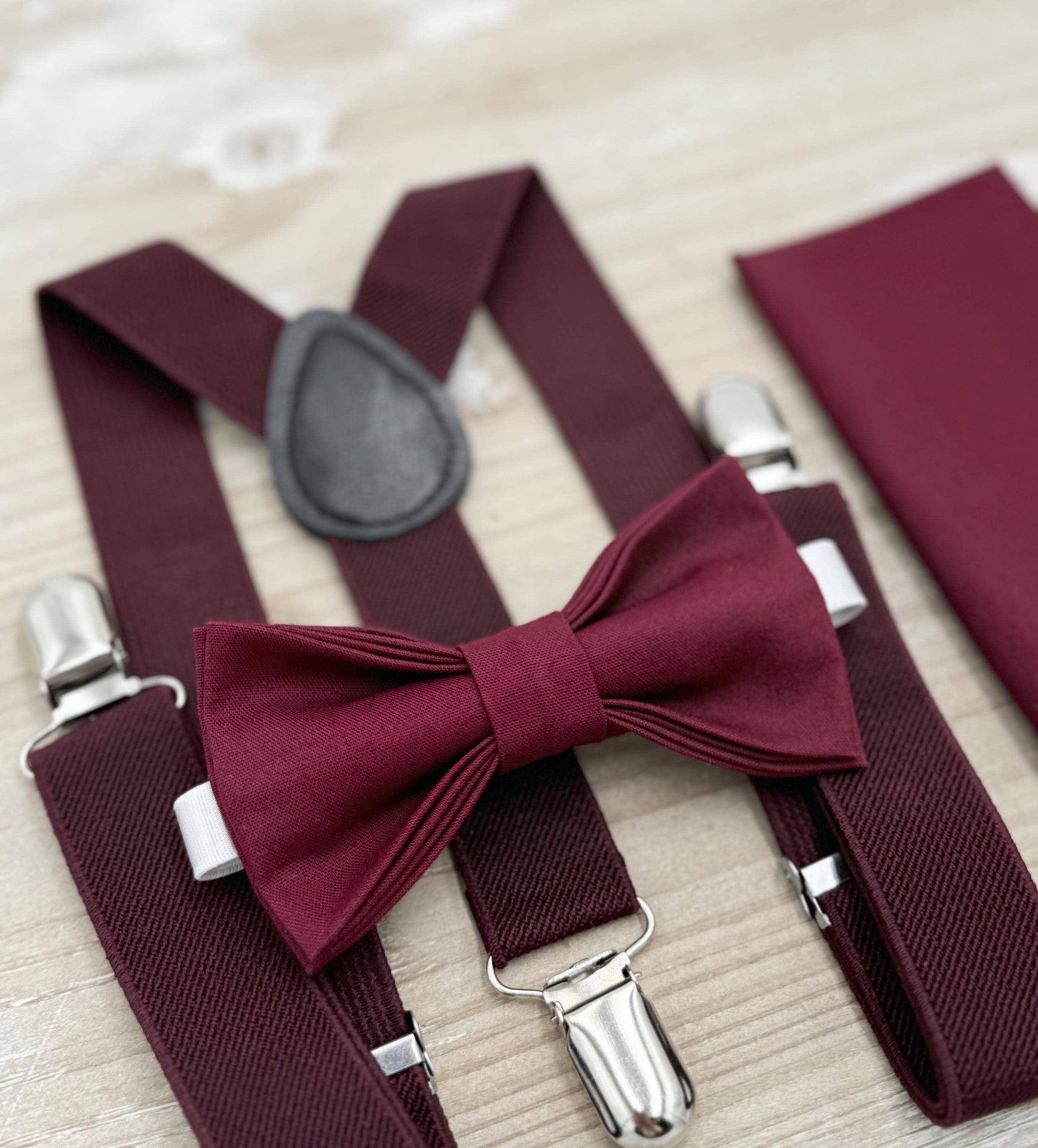 Cabernet Bow tie & Suspenders | Wine Bowtie | Pocket Square | Ring Bearer Outfit | Boho Rustic Wedding