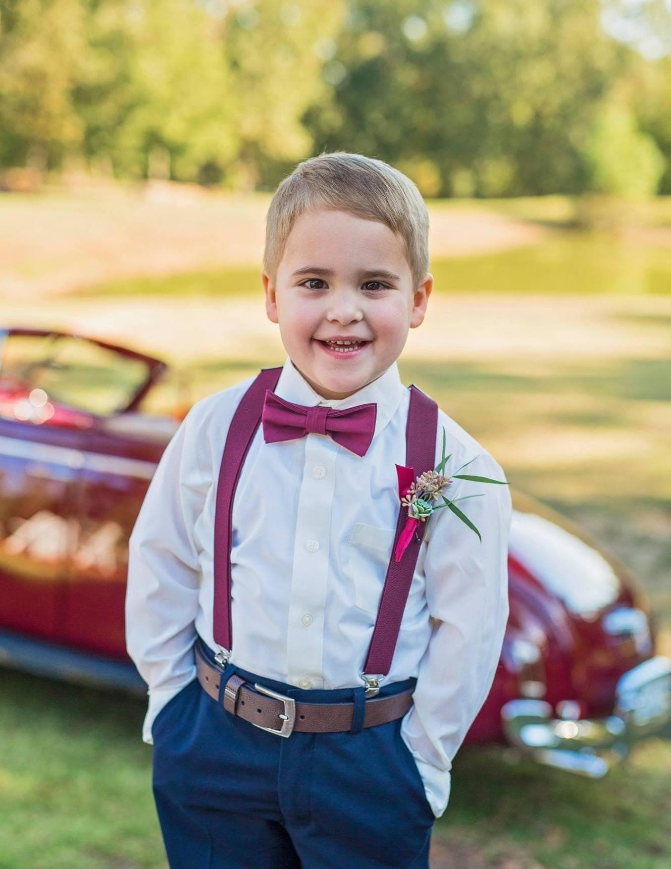 Cabernet Bow tie & Suspenders | Wine Bowtie | Pocket Square | Ring Bearer Outfit | Boho Rustic Wedding