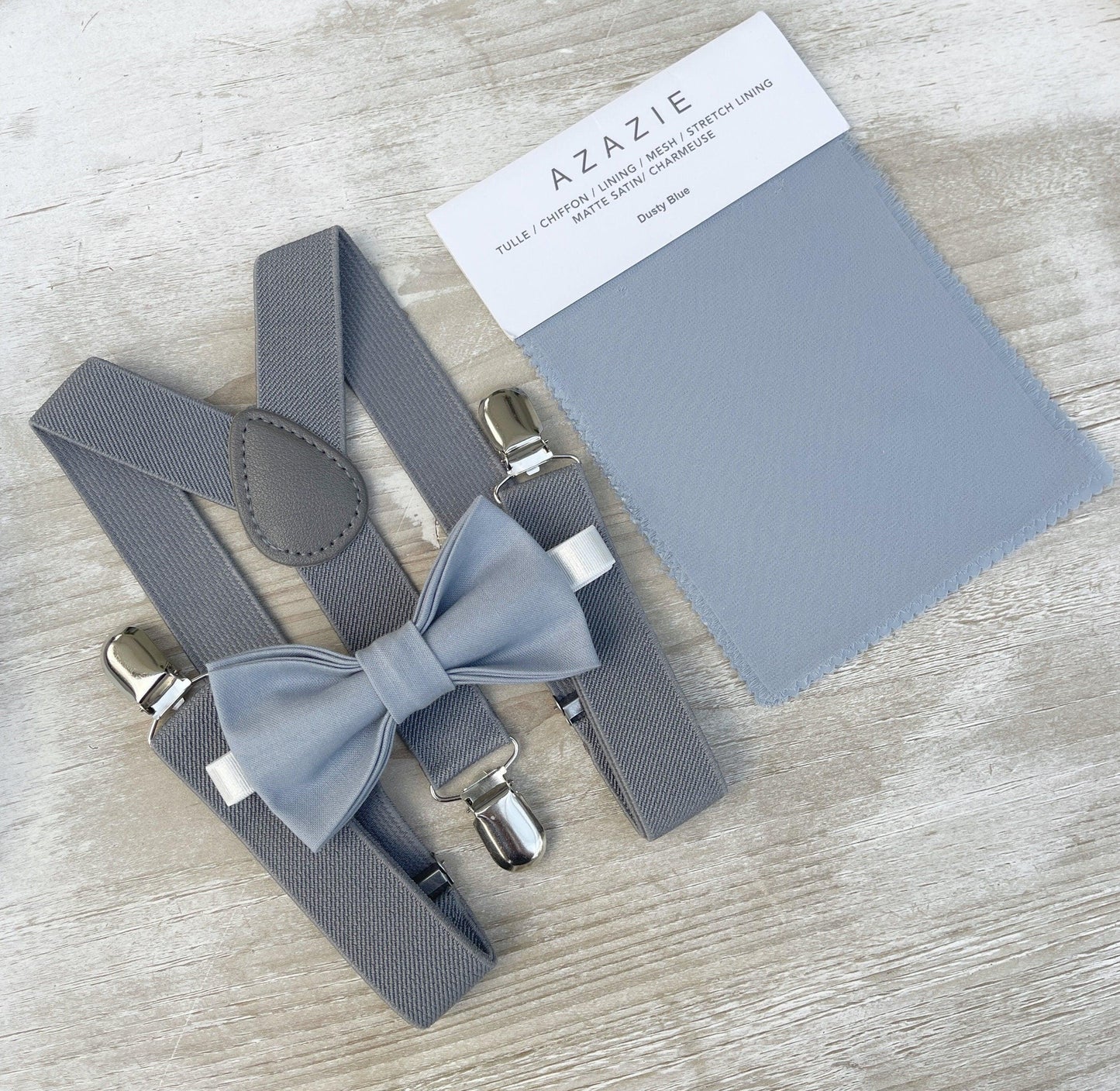 Dusty Blue Bow tie & Suspenders | Gray Braces | Pocket Square | Ring Bearer Outfit | Boho Rustic Wedding