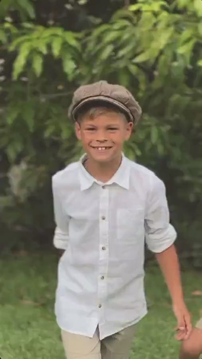 Taupe Brown Newsboy cap , Dad & Son Applejack hat , Kids Baby Boy Toddler Ring bearer Outfit , Mens Rustic Groom Wedding Photo Prop  outfit