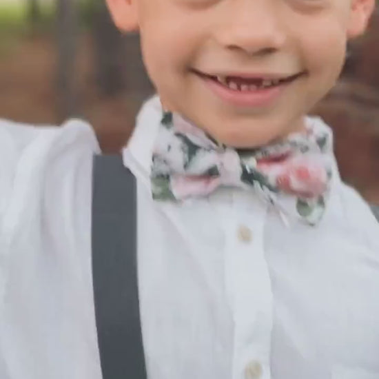 Blush Bow tie & Suspenders,Charcoal Dark Gray Braces, Petal Bow Tie, Pocket Square, Ring Bearer Outfit, Boho Wedding